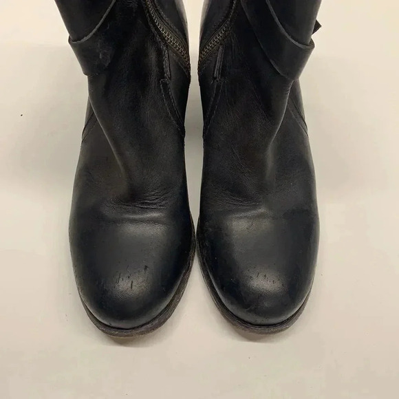 Frye Malorie Knotted Short Heeled Leather Boots Booties Buckle Black 7.5 - Picture 4 of 12